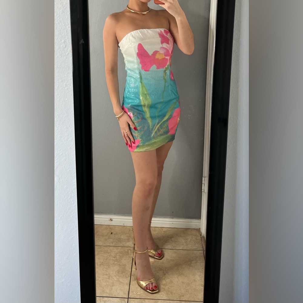Strapless Floral Mini Dress - Multicolor - Picture 5 of 13